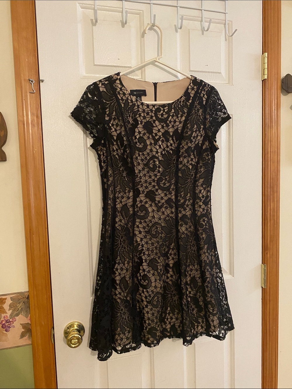 AB Studio Black Lace Mini Dress with Nude Lining